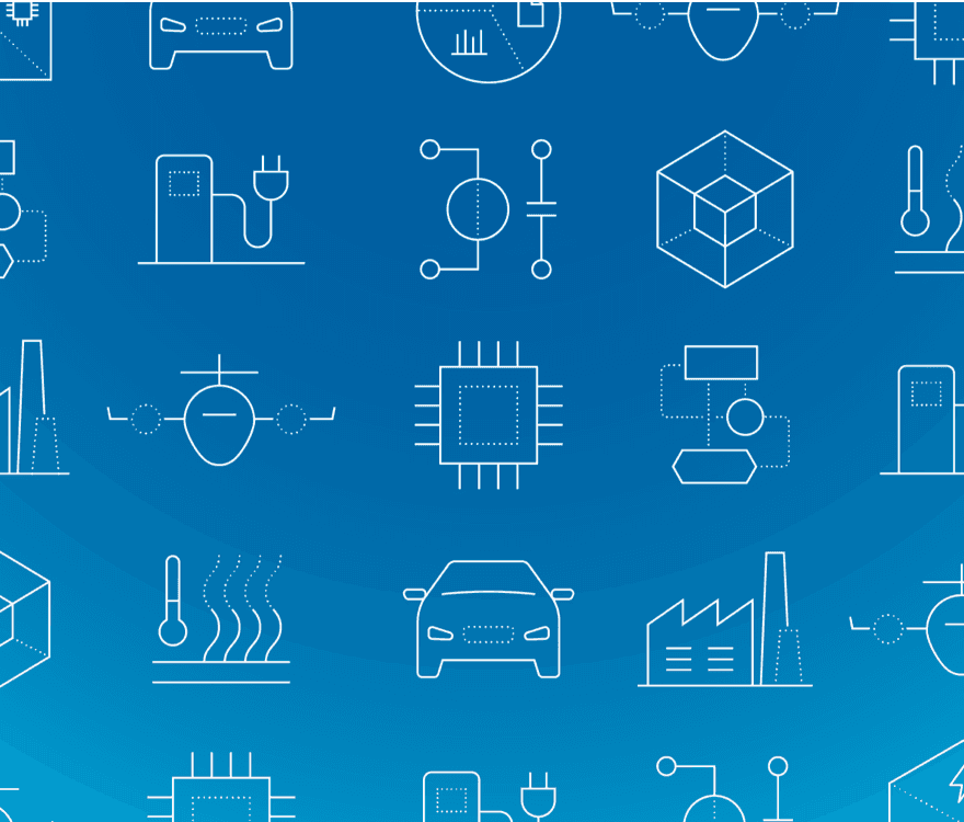 An illustration of technologies like a car and an airplane.